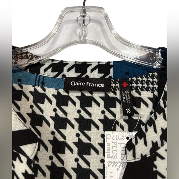 NWT, Claire France, Plus Size Patchwork Blouse, 18W, Black, White, Blue - Picture 4 of 9